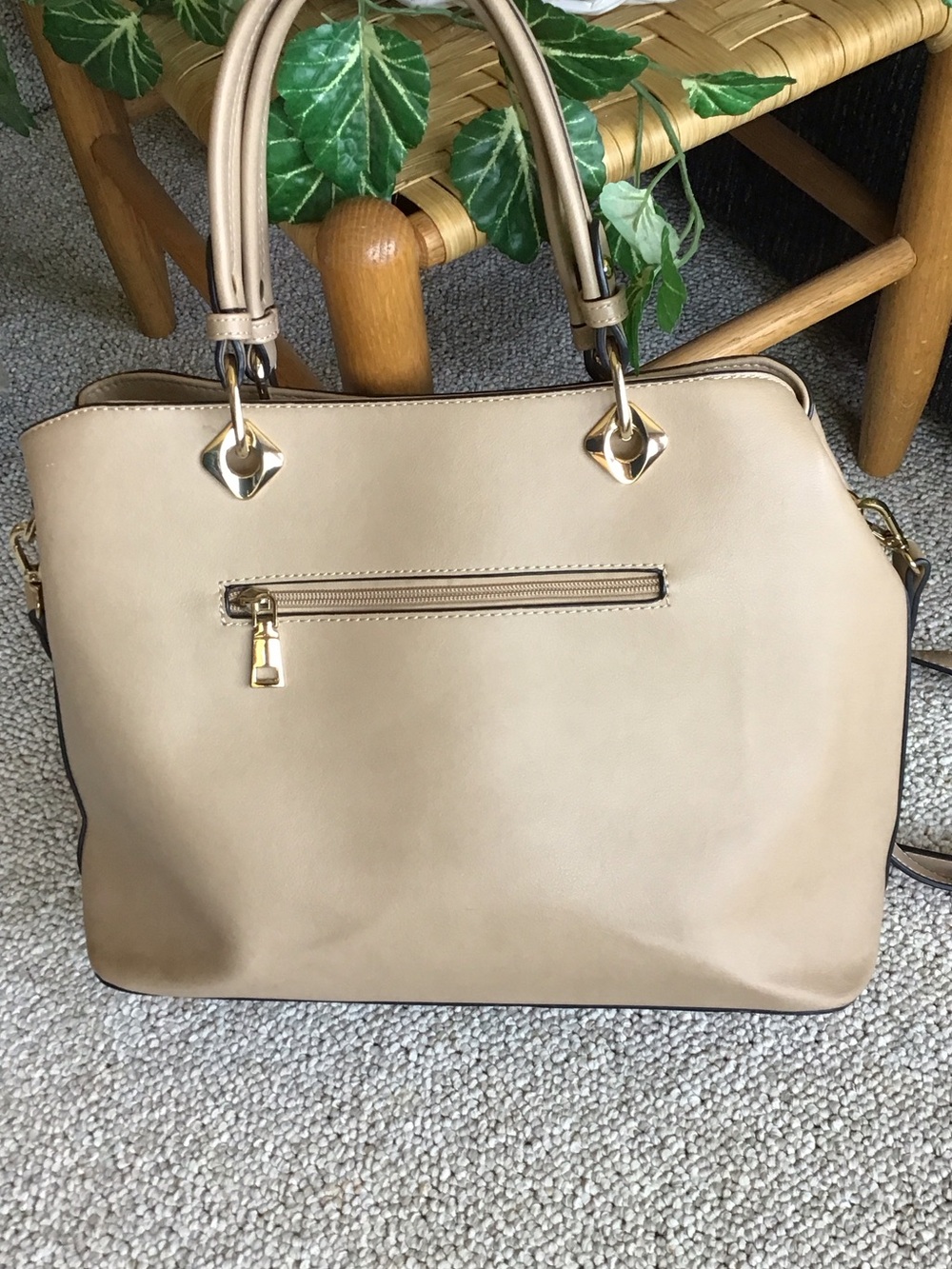 Beige Tote Handbag with Gold Hardware